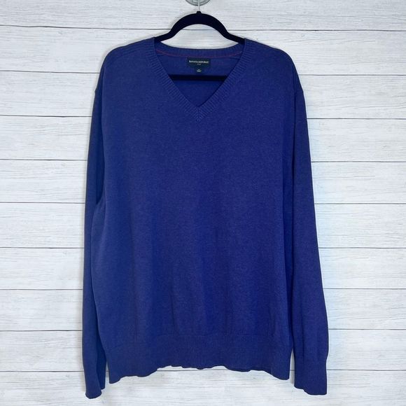 Banana Republic Dark Concord Purple 100% Cotton V-neck Pullover Sweater XXL 💗 - Picture 1 of 6